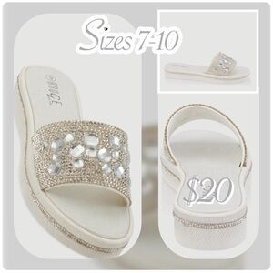 Women's White Embellished Slide Sandals